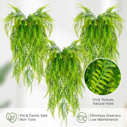 RAINFLOW 3PCS Artificial Terrarium Plants - Lifelike Reptile Habitat Vines, Fake Hanging Plants with Bendable Vine, Reptile Tank Accessories for Bearded Dragon, Chameleon, Lizard Snake Cage Decor