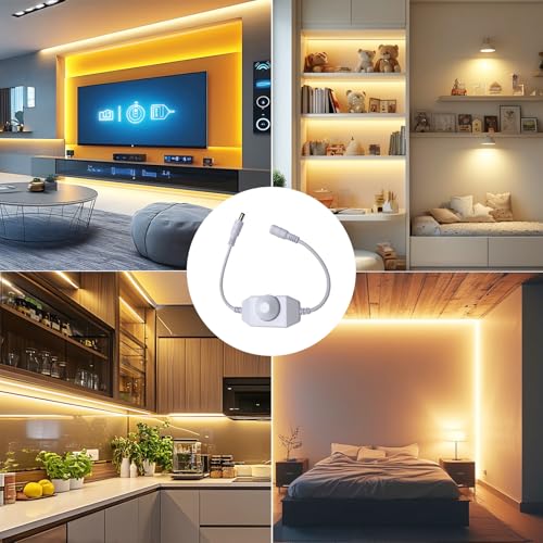 2 PCS LED Dimmer Switch, 12V-24V PWM Rotary Brightness Control Switch for LED Strip Lights, Aquarium & Under-Cabinet Lights