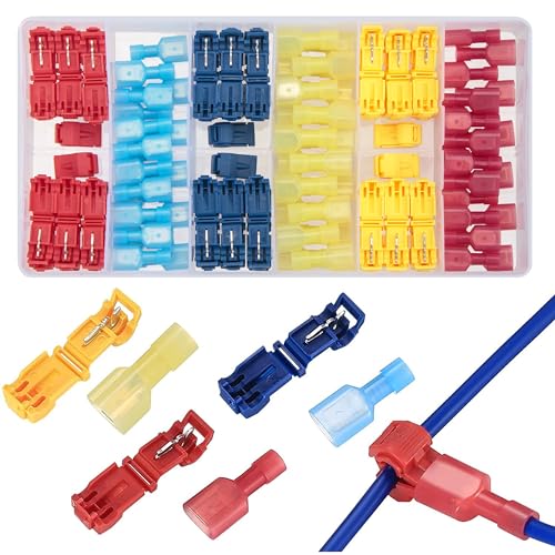 120 Pcs T-Tap Wire Connectors, Quick Splice Electrical Wire Terminals Connectors, T Taps Self-Stripping Insulated Male Quick Disconnects Spade Terminals Kit for Wiring Automotive