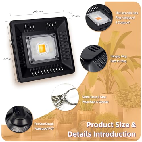 CANAGROW Waterproof Plant Light, Outdoor Grow Light, Sunlike Full Spectrum LED Grow Lamp, Refugium Light for Saltwater Aquarium, Without Noise, Heating Lamps for Plants Seeding Veg Blooming Fruiting - size: 1 Bulb White - 100 W