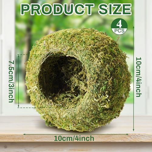 Tinideya 4 Pcs Mossy Cave Hide Artificial Green Reptile Mossy Hideout 4 Inch Humidity Crested Gecko Tank Decor for Pet Reptile Frogs Snakes Turtle Spider Lizard Chameleon, Terrarium Vivarium Decor