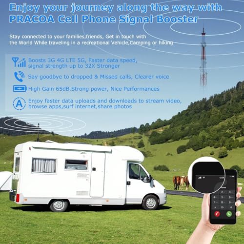 RV Cell Phone Signal Booster Car Truck RV Cell Phone Booster Car Vehicle SUV Support All Carriers AT&T T Mobile Verizon Signal Booster Car Cell Booster for RV 5G 4G LTE 3G Band 13/12/17/5/4/66/2/25