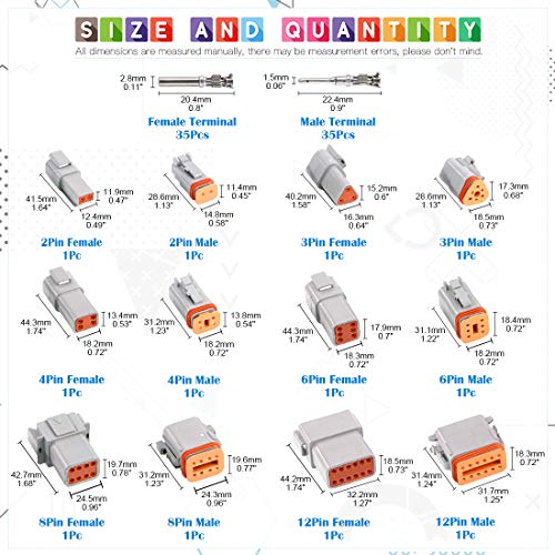 Glarks 6 Sets 2 3 4 6 8 12 Pin Sealed Gray Male and Female Auto Waterproof Electrical Wire Connector Plug 22-16AWG Connector for Motorcycle, Scooter, Car, Truck, Boats - size: 2 3 4 6 8 12 Pin