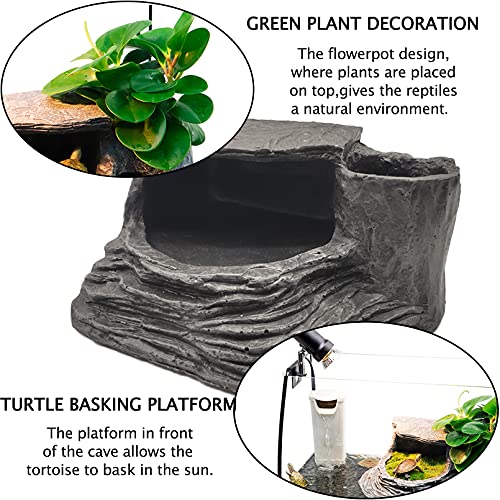 Tfwadmx Turtles Basking Platform Reptile Habitat Hiding Cave Amphibians Climbing Ramp Decorations Resin Fish Tank Aquarium Ornament for Frogs Newts Snakes Chameleons Lizard