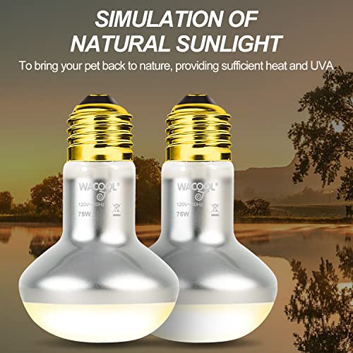 WACOOL 2 Pack Heat Lamp Bulbs for Reptiles, 75W Intense Basking Spot Lights, Simulate Daytime Sunshine Heat Bulbs, UVA Daylight - style: 75W-2pack