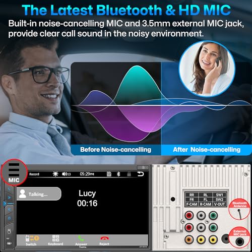 Double Din Car Stereo with Dash Cam - Voice Control Carplay, Android Auto, Steering Wheel Controls, 7" HD Touchscreen, Backup Camera, Bluetooth, Mirror Link, Subw, USB/TF/AUX, AM/FM Radio Receiver