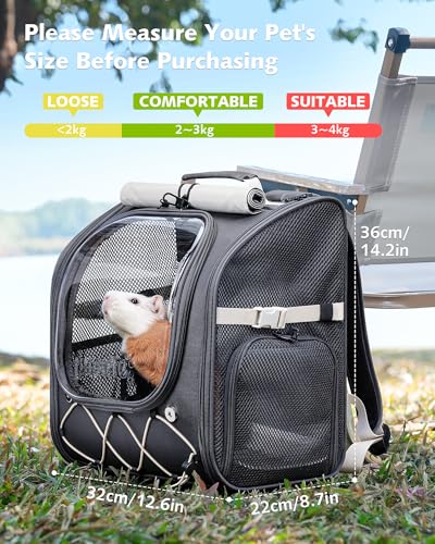 Pecute Small Pet Carrier, Breathable Bearded Dragon Carrier, with Transparent Bubble & Steel Frame, Safety Lock for Hamster, Rabbit, Guinea Pig, Parrot, Kitten, Puppy, Ideal for Travel/Vet Visits/Camp - color: Gray