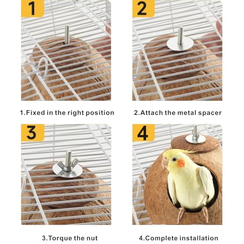 Bird Nest for Cage Natural Coconut Shell Birds House 2 Pack Parakeet Hide Breeding Hut Bird Cage Accessories & Decor Hamster Toys for Parrot Lovebirds Budgies Cockatiel Conure Finch Canary