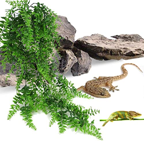 1PC Reptile Plants Bendable Climbing Fake Vine Pet Habitat Decorations Leaves Hanging Silk Terrarium Plant with Suction Cup for Bearded Dragons Lizards (1PC) (JGSC-0SC)