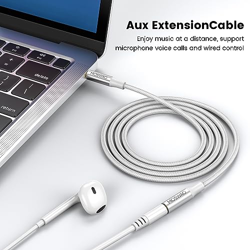 MOSWAG 16.4FT 3.5mm Male to Female Extension Cable with Microphone Stereo - color: White, size: 16.4 ft