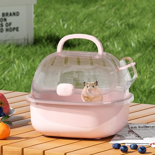 Small Animal Carrier Cage with Water Bottle, Portable Hamster Travel Carrier Carry Case for Small Pets, Gerbils, Mice, Dwarf Hamster (Pink) - color: Pink