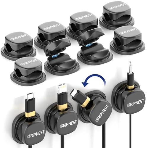 Cable Clips 12 Pack Rotatable Cord Organizer with Adhesive