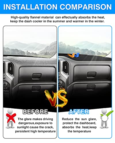 Autorder Dashboard Cover Mat for 2014-2018 Chevy Chevrolet Silverado/GMC Sierra 1500, 2015-2019 Silverado/GMC Sierra 2500HD 3500HD Accessories Dash Cover Flannel Sunshade Glare UV Rays Protector - size: Black 14-18 Silverado