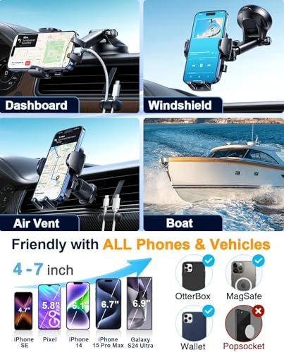 YRU True Military-Grade 360°Rotation Suction 2026 Ultimate Car Phone Holder - color: Dark Black
