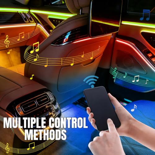 Car LED Strip Lights, Car Interior Lights, Footwell Lighting for Car with App and Wireless Remote Control, Ambient Lighting Car with Charger Music Sync, Universal for Cars Trucks SUVs