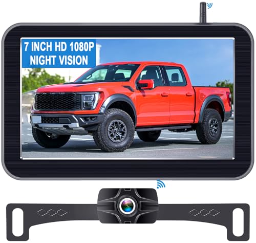 HD 1080P 7 Inch Wireless Backup Camera for Truck: 15-Min Easy to Install - size: 7'' + License Plate Camera