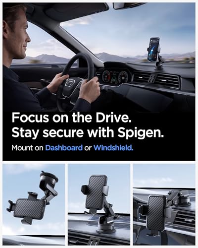 Spigen Carbon Fiber Dashboard Car Mount with Multi-Angle Telescopic Arm - color: Carbon