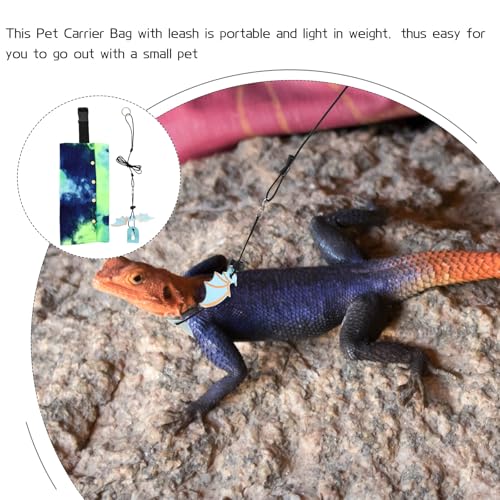 ABOOFAN Bearded Dragon Carrier and Leash Set Portable Reptile Carry Bag Adjustable Outdoor Travel Lizard Pet Carrier with Blue Sling for Reptile Accessories