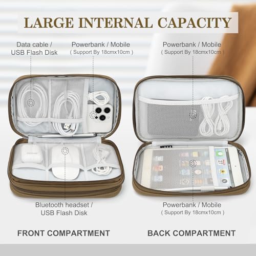 FYY Electronic Organizer, Travel Tech Pouch Bag, Large, Brown - color: Brown, size: 9.1 x 5.9 x 3.15 inches