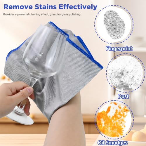 Puomue 12 Pack Microfiber Glass Cleaning Cloth, 320GSM Thick Lint Free Glass Towels, Reusable Window Cleaning Cloth for Windshields, Lenses, Glasses, Mirrors & Windows, Polishing Silver, 13.8" x 10.8"