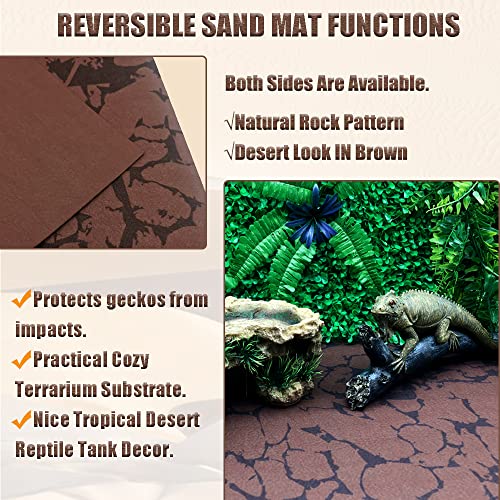 Tfwadmx Reptile Carpet Sand Mat for Bearded Dragon Terrarium Substrate Liner Brown Reversible Lizard Bedding Mats for Cage Leopard Gecko Tortoise Turtle Snake Chameleon with Tweezer 20"x 39"(2 Pcs) - size: L:19.7"x39.3"(2Pcs)