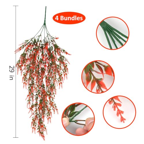RECUTMS 4 Pcs Artificial Fall Lavender Hanging Plants 30.3 Inch, Fake Fall Baskets UV Resistant Plastic Greenery for Outdoor Home Room Farmhouse Front Porch Wedding Party Thanksgiving Day Indoor Decor | Fake Fall Baskets, UV Resistant Plastic Greenery, Ou