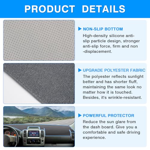 Autorder Gray Dashboard Cover Mat for Nissan Frontier 2007-2021 / Suzuki Equator 2009-2012 Accessories Dash Cover Upgrade Polyester Dash Mat Sunshade Glare UV Rays Protector - size: Gray 07-21 Nissan Frontier