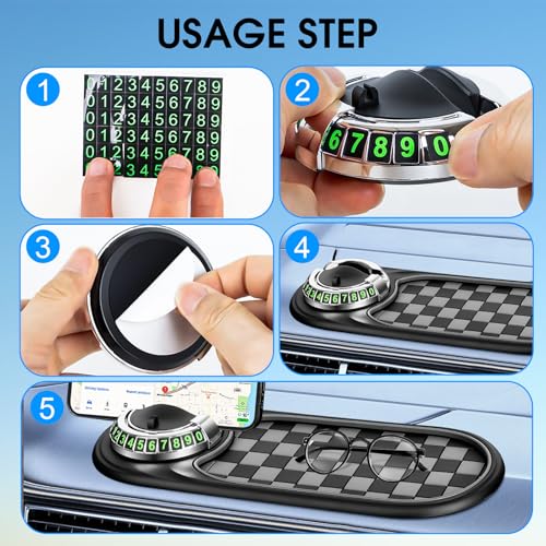 1pc Multifunction Car Anti-Slip Mat and Phone Holder, Gray-Silver Dashboard Pad with Temporary Parking Number Pad for Phones Keys Sunglasses