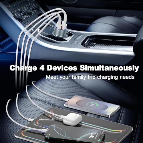 iPhone Fast Car Charger,65W 4-Port USB C Car Phone Charger with Voltmeter - color: Gray