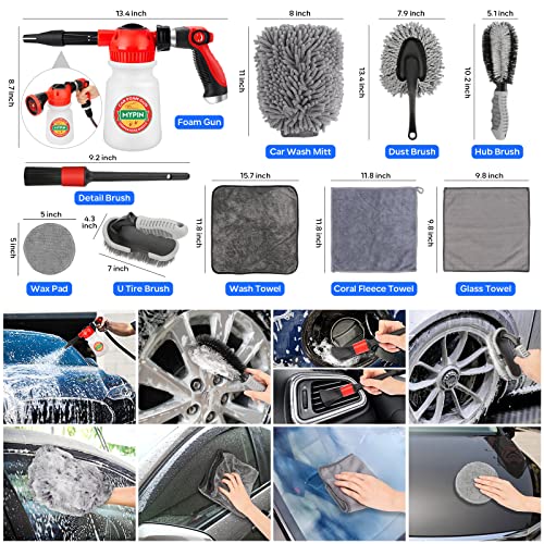 MYPIN Car Wash Foam Gun Set, Foam Cannon, Adjustable Hose Wash Sprayer with 2.5 to 6 Bars Foam Blaster, with Nozzles, Wash Mitten, Suitable for Car Cleaning and Garden Use with 1/2” Quick Connector - color: Black