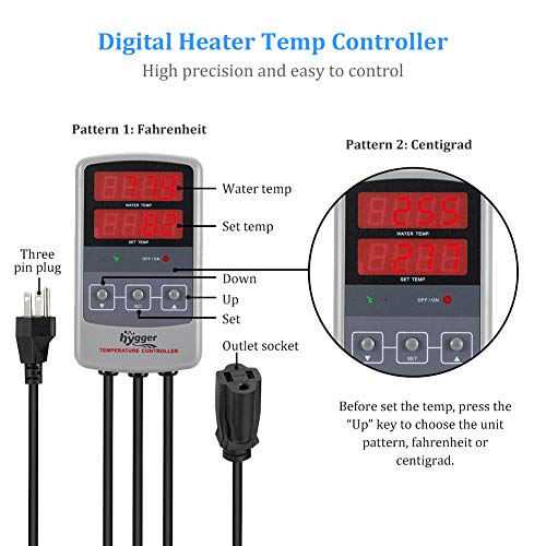 hygger Pinpoint Saltwater Aquarium Heater with Digital Thermostat IC Temp Controller, Titanium Tube Submersible Fish Tank Heater for Coral Reef 500 Watt - size: 500w