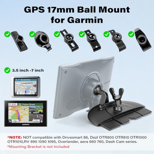 1Zero CD Slot Mount for Garmin GPS Navigator, 17mm Ball Mount Adapter