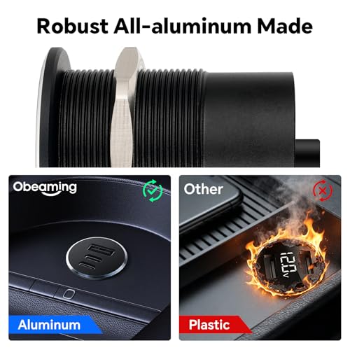 78W 12V USB Outlet with Silver Ring, Aluminum Car USB C Socket - color: 2Pcs