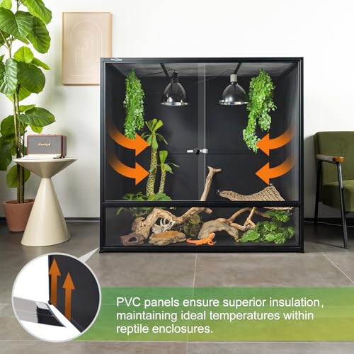 Reptile Tank 230 Gallon, 48"x24"x46" Large Reptile Enclosure for Bearded Dragon and Ball Python, Extra Tall Snake Terrarium with Front Opening Tempered Glass Door, Combination Lock - size: 48"x24"x46" (230 Gallon)