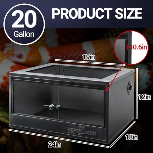 REPTI ZOO 20 Gallon PVC Reptile Terrarium, 24x18x12 inch Reptile Tank for Crested Gecko Leopard Gecko Snake Turtle Hermit Crab, Thermal Insulation Moisturizing - size: 24x18x12 inch