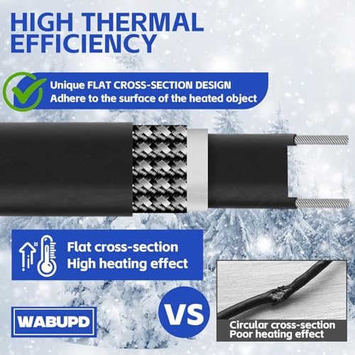 3FT-200FT Heat Tape for Water Pipes, -40°F Deicing Pipe Heat Cable,Electric Heating Cable Pipe,Frezze Protection for Heat Trace Cable for Metal, Plastic Home Pipes,Gutter,120V 5W/ft（160FT） - size: 160FT