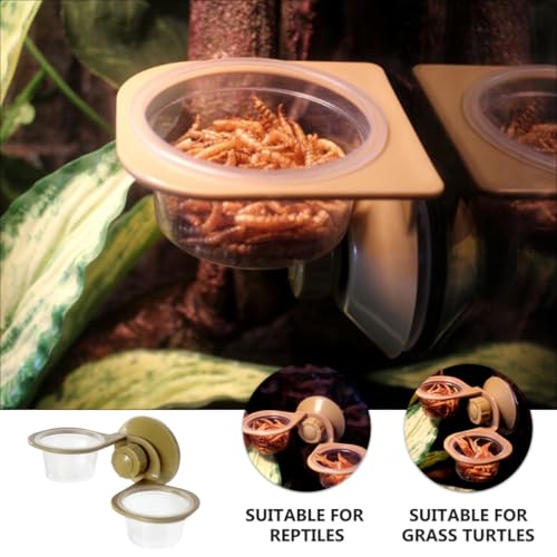 HEMOTON 2pcs Suction Cup Reptile Food Bowls with Single and Double Basin Design, Sturdy Plastic Lizard Feeding Dish for Terrarium Use, Suitable for Geckos, Frogs, and Small Amphibians