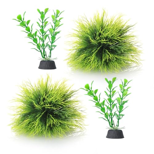 4 Pcs Silk Plants for Fish Tank, Realistic Aquarium Plants Live Decor with Weighted Base, Green Aquascaping Accessories for Betta Tanks, Reptile Terrariums, and Freshwater Setup