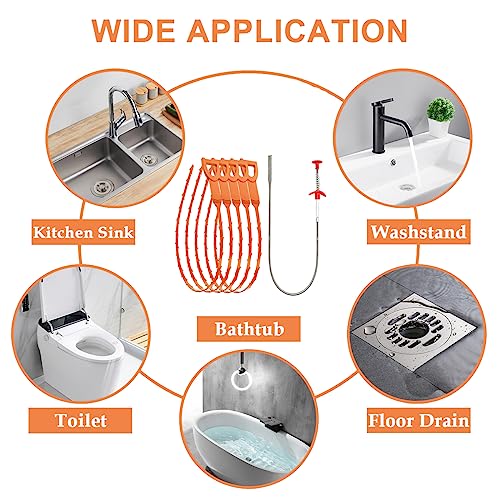 SDTC Tech 6-Pack 24 Inch Snake Drain Cleaner and 20 Inch Hair Clog Remover Flexible Spring Pipeline Claw Hook Retriever for Sewer Toilet Kitchen Sink Bathroom Tub - color: 5pcs 20inch+ 1pcs 24inch