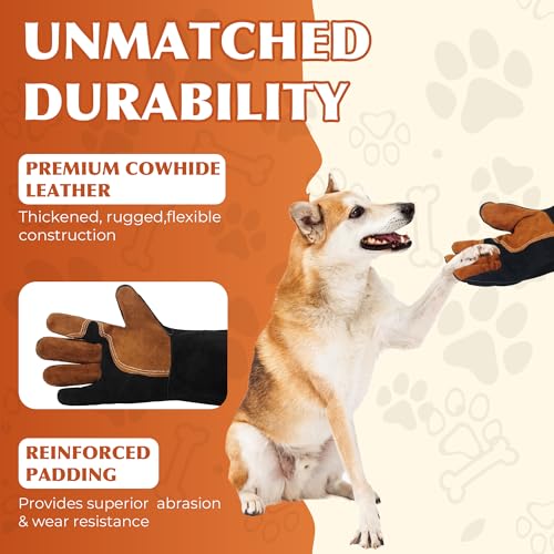 HANDLANDY Animal Handling Gloves, Bite-Proof, Scratch-Resistant, Pet Gloves for Dogs, Cats, Falconry, Gardening - color: Black, size: 16 Inches