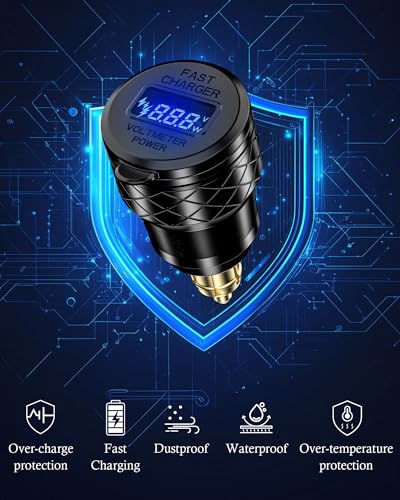 DIN Hella Plug to USB Charger, 45W USB-C PD3.0 & 18W QC3.0 Motorcycle USB Outlet for BMW Triumph Ducati, Waterproof Dual Fast Charge Powerlet Socket with LED Voltmeter