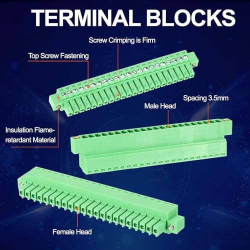 MECCANIXITY 1Set 22P 3.5mm/0.14 Inch 300V 8A PCB Mount Screw Terminal Block Connector, Pluggable Plug for DIY Electronics Audio Power Modules - size: 22P 3.5mm Pitch