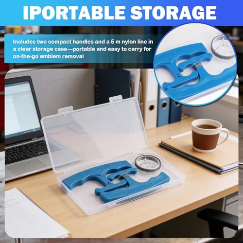 Car Emblem Removal Tool with 5M Nylon Plate Line,Portable Car Badges Removal Tool with Non-Slip Handle,Multi-Purpose Cars Wrap/Sticker Remover Tools for Nameplates & Logos - color: Blue