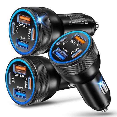 USB C Car Charger, 3Pack 65W 4-Port Dual USBC & USB-A Car Charger Adapter - color: 3-Pack Black