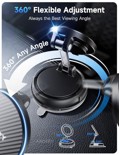 ANDERY Only for iPhone Magsafe Car Mount Charger [15W Fast Wireless Charge, 78+LBS Strong Suction & 2400gf Magnetic] 360° Adjustable Car Phone Holder, Phone Holders for Your Car Dash Accents Accessory - color: Carbon Fiber