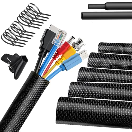 Hophine Braided Split Wire Loom - 25% Overlap, Black,1/2"-20Feet - color: Black, size: 1/2"-20Feet