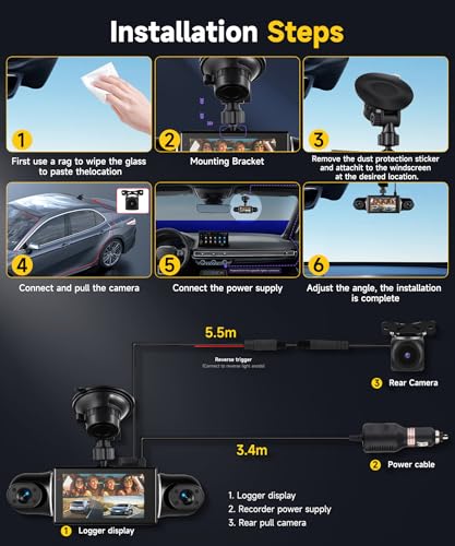 4-Channel Dash Cam 2K Front+1080P Rear & Interior Cameras - WiFi App Control, 360° Coverage, Night Vision, Loop Recording, G-Sensor, 24H Parking Mode