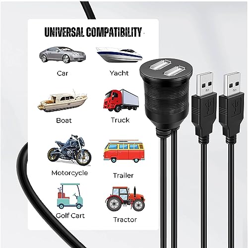 TNP Dual USB 3.0 Flush Panel Mount Extension Cable for Car Dash, 6 ft - size: 2 Ports USB (6 Feet)