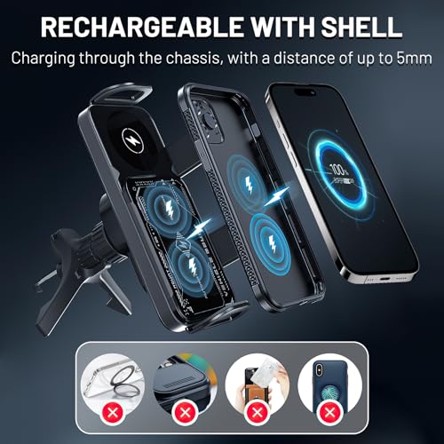 High Intelligent Mobile Phone/Pad Holder, 2 in 1 Auto Rotating Phone Holder, Car Charger Fast Charging, One-Touch Rotatable Car Vent Mount for Smartphone/Pads, Including Foldable Phones (Black)