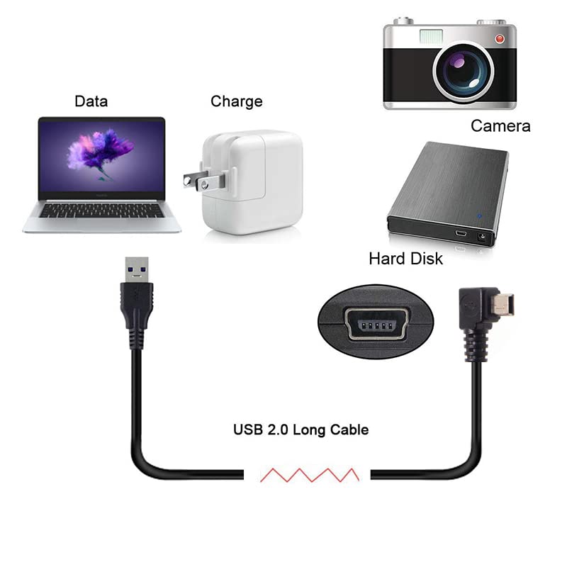 chenyang Mini USB Cable USB 2.0 Male to Mini USB 5 Pin Male 90 Degree Left Angled Charging Data Transfer Extension Cable 3M - color: Left Angled, size: 3M
